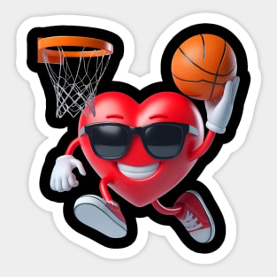 Funny Heart Dunking Basketball Valentines Day Mens Boys Kids Sticker